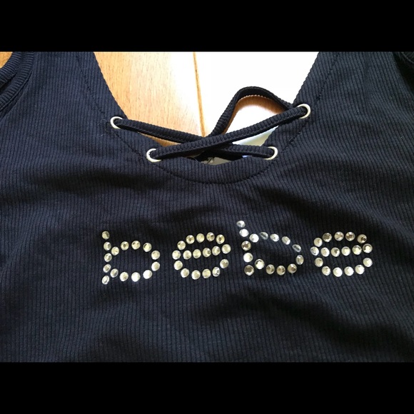 Bebe rhinestone logo open shoulder tee shirt - Picture 5 of 6